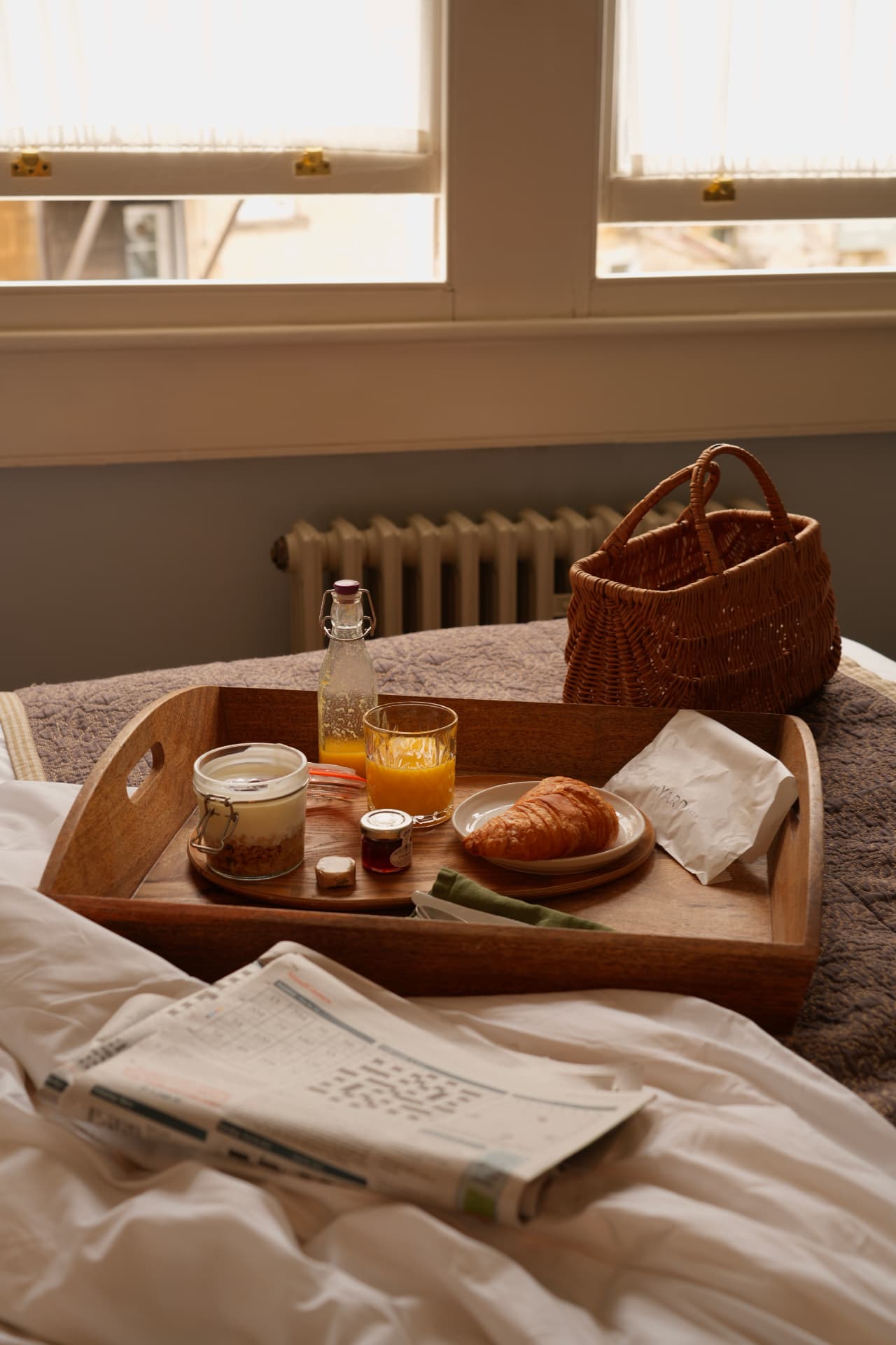 Breakfast tray in soft morning light